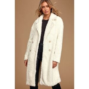 Lulus Mindful Miss White Midi Teddy Coat - Size S